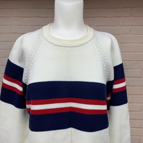 90’s Tommy Hilfiger Blue White Red Striped Sweater - Picture 2 of 8